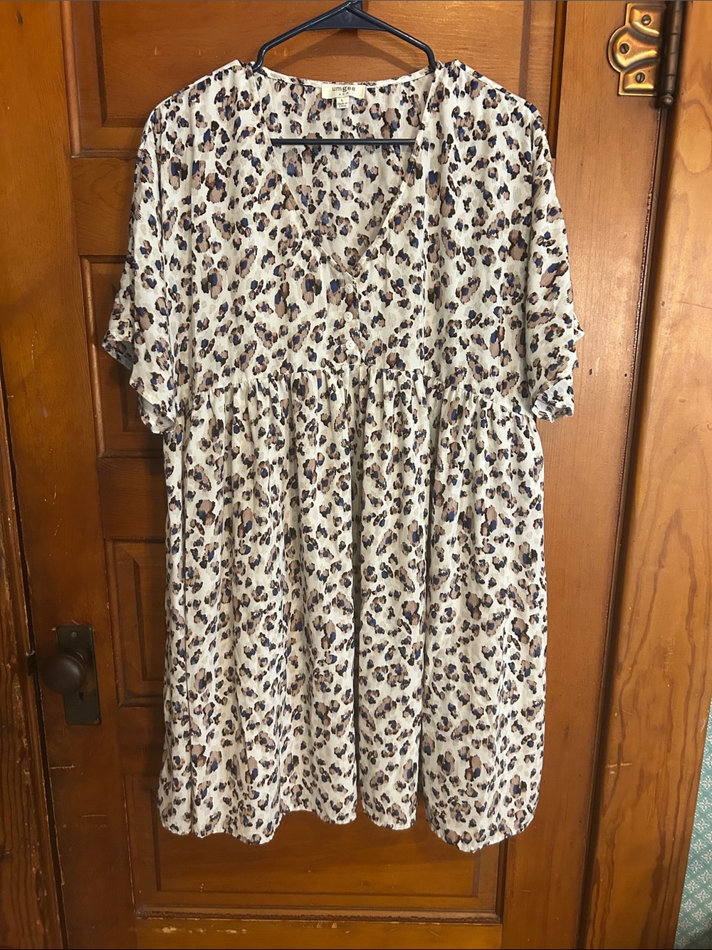 Umgee Cream Leopard Print Smock Dress